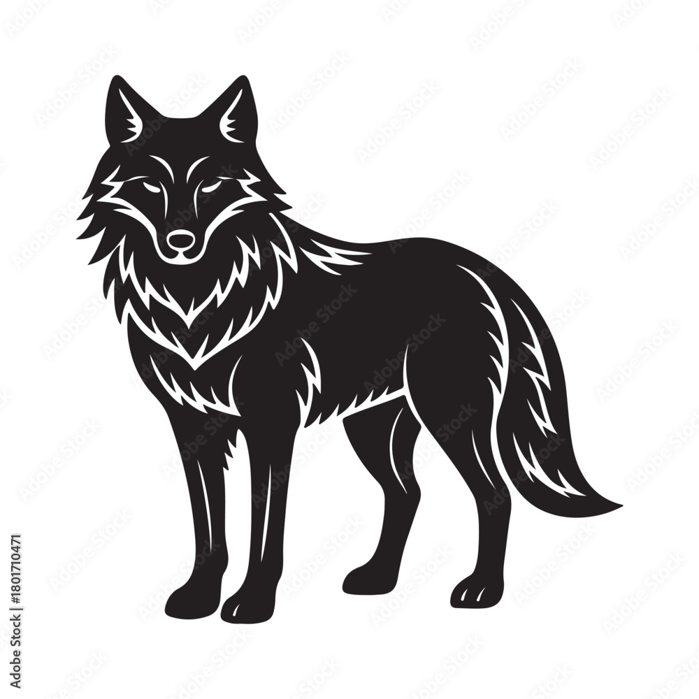 Obraz premium Gray wolf silhouette black vector icon