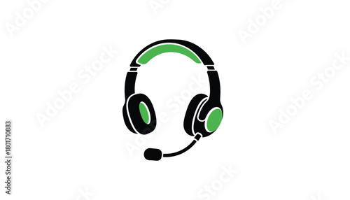 Gaming headset icon simple flat design with green accents isolated on white background for app and web design
