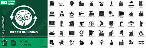 Green Building Solid Editable Icons set