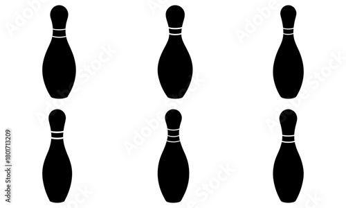 Six bowling pins arranged in a two by three grid pattern on a white background in a simple illustration