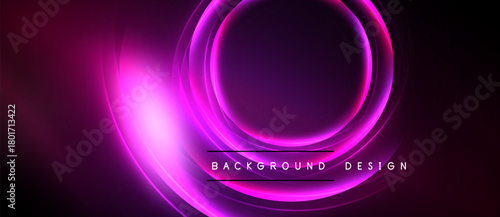 Dark background features vibrant pink, purple concentric circles. Modern design evokes energy, motion, sleekness. Text reads background design.