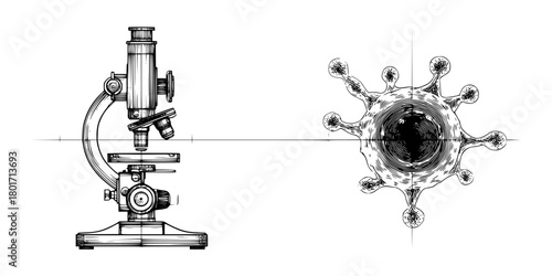 Monochrome Microscopic Universe | Clean, isolated vector art for creative projects.