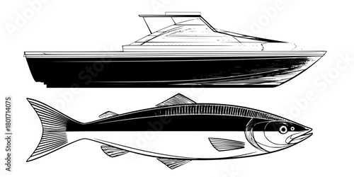 Vintage Nautical Art: Classic Boat Fish | Clean, isolated vector art for creative projects.