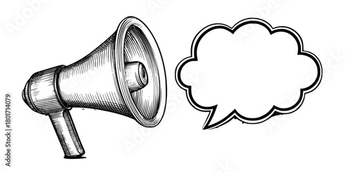 Echoes Dialogue: Vintage Megaphone Conversation Bubble | Clean, isolated vector art for creative projects.