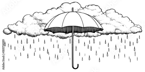 Melancholic Solitude: Umbrella Rain | Clean, isolated vector art for creative projects.