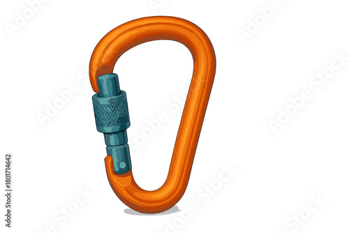 Orange and blue metal climbing carabiner with screw lock mechanism for safety