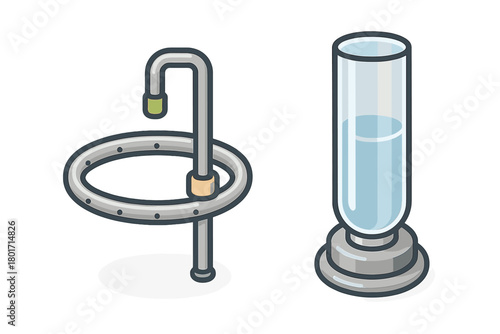 Laboratory equipment set with distillation apparatus and graduated cylinder