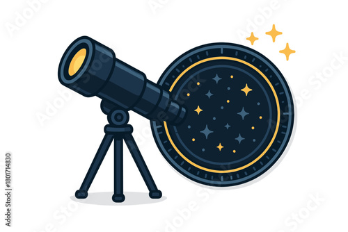 Telescope viewing night sky with stars and constellations