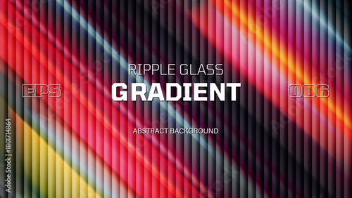 Abstract diagonal multicolored gradient background for trendy Y2K design posters, distortion glass with ribbed fractal texture, vertical fluted lines with a ripple effect