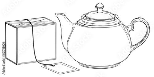 Elegant Vintage Tea Set, Classic B&W Style | Clean, isolated vector art for creative projects.