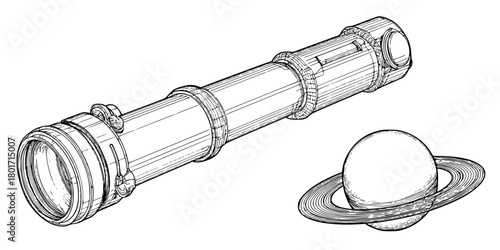 Astronomy's Gaze: Solid Fill Telescope | Clean, isolated vector art for creative projects.