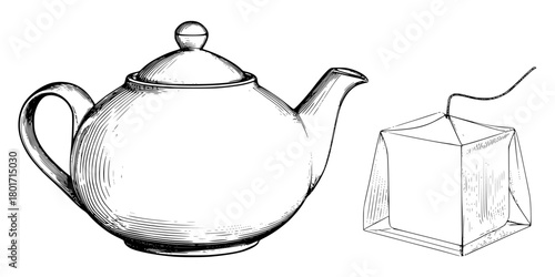 Elegant Tea Ceremony: Black White Illustration | Clean, isolated vector art for creative projects.