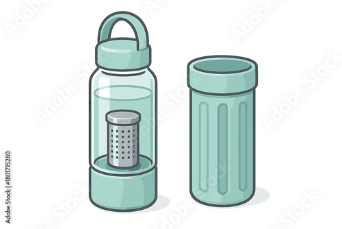 Reusable glass water bottle with tea infuser and protective carrying sleeve