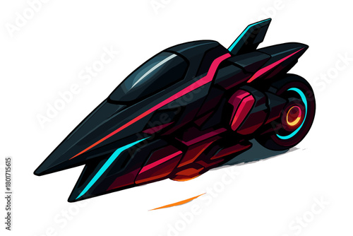 Sleek futuristic dark hover bike with neon glowing accents and aerodynamic design