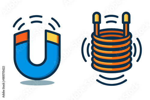 Horseshoe magnet and solenoid coil generating magnetic fields for physics education