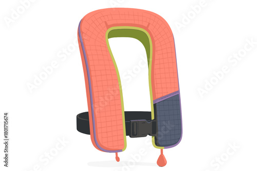 Brightly colored inflatable personal flotation device used for water safety and emergency rescue