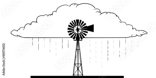 Silent Whispers Plains: Wind Vane Stormy Sky | Clean, isolated vector art for creative projects.