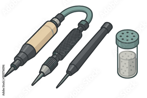 Three precision scribing tools and small granular material shaker