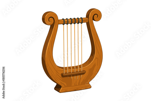 Ancient wooden lyre musical instrument with detailed strings