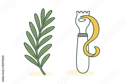Citrus Zester Tool Removing Lemon Peel Beside Fresh Rosemary Sprig