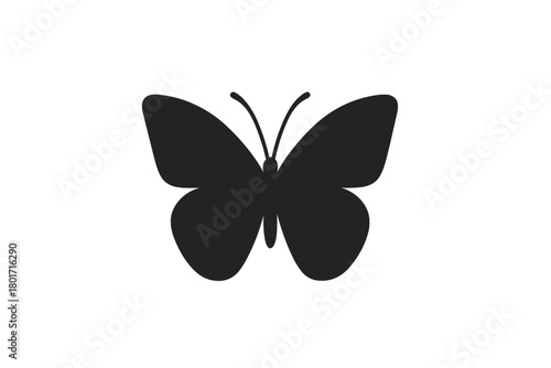 Minimalist black butterfly silhouette icon with fully spread wings