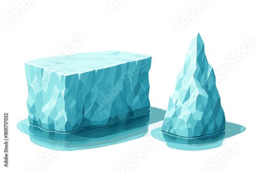 Stylized icebergs floating in water with melting effect