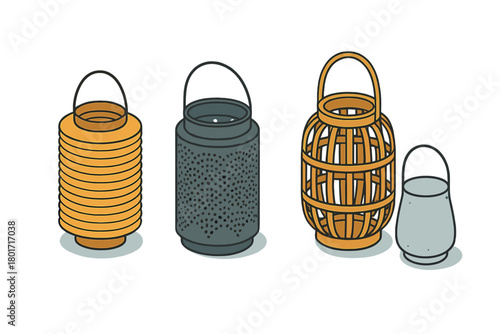 Set of decorative candle lanterns and holders for home interior design and ambient lighting