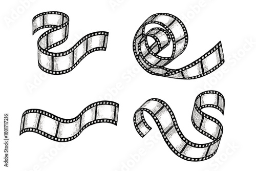 Four swirling and wavy film strip elements in sketch style