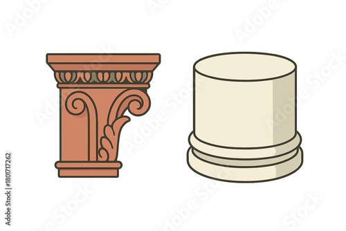 Classical Corinthian capital and column drum architectural elements set