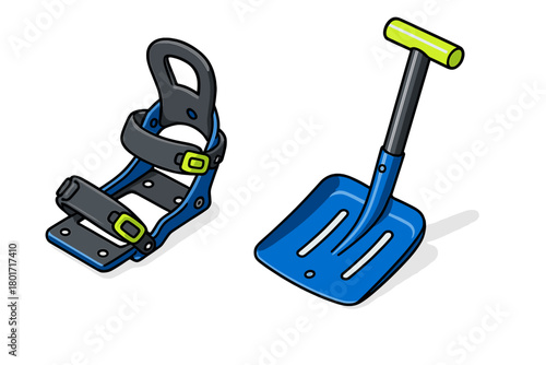 Snowboard Binding and Avalanche Shovel Safety Gear Set