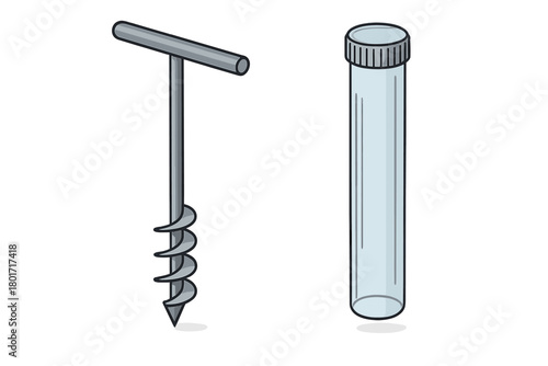 Manual ice core sampling equipment with handheld auger and clear plastic collection tube
