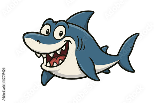 Cheerful blue shark character peeking with a wide smile and sharp teeth