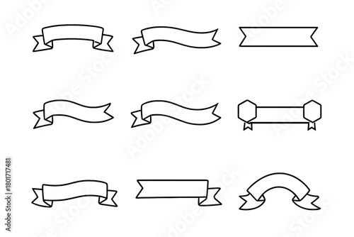 Nine outline banner and ribbon shapes for labels and awards