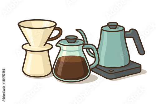 Pour over coffee brewing equipment set with dripper and gooseneck kettle