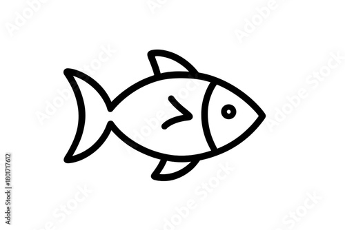 Simple black outline icon of a swimming fish with fins and eye