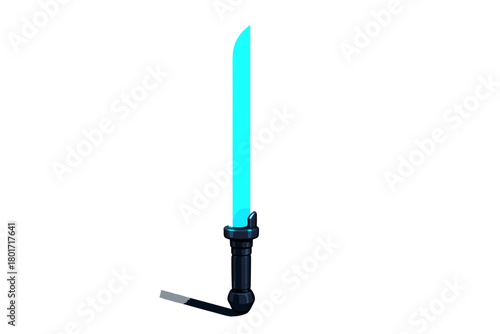 Glowing futuristic energy sword with a dark hilt isolated on a white background for science fiction themes