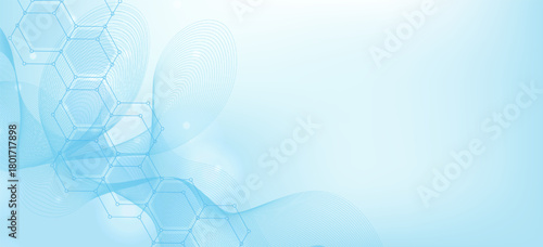 Health care or medical abstract background with hexagons, lines and dots. Scientific innovation banner template concept. Biology and pharmaceutical technology background. Vector illustration.