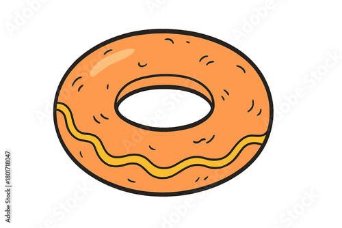 Simple orange frosted donut with yellow drizzle graphic element