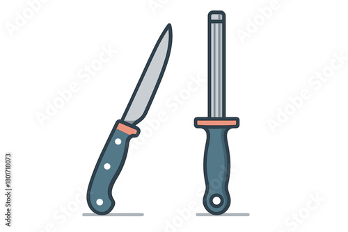 Professional chef's knife and sharpening rod for maintaining optimal blade sharpness and performance