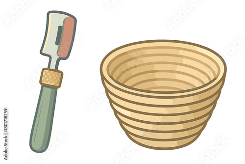 Banneton basket and bread lame tool set for artisanal baking