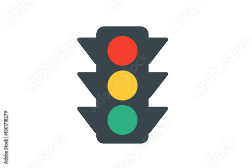 Vertical traffic signal showing red, yellow, and green illumination