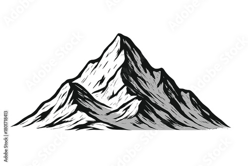 Stylized black and white mountain peak with rough texture