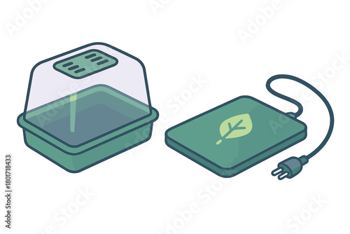 Isometric seed starting tray with electric heating mat and humidity dome