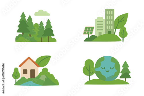 Ecology nature and sustainable living concept icons set
