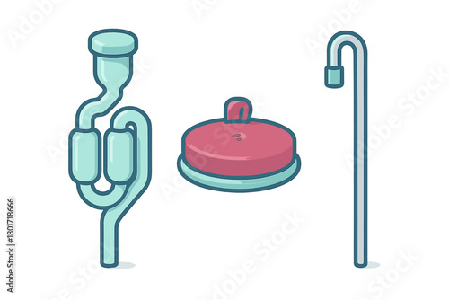 Homebrewing fermentation equipment icons set featuring airlock and siphon