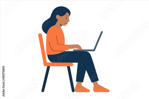 Focused woman seated typing on modern laptop computer for remote work