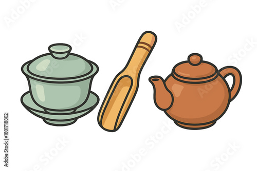 Traditional Chinese tea ceremony set with gaiwan and clay teapot