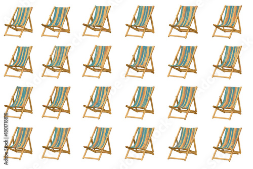 Seamless pattern of wooden deck chairs with blue and orange stripes