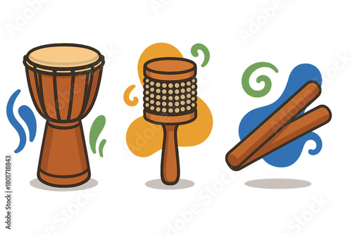 Traditional wooden percussion instruments for creating rhythm and music