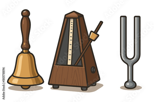 Musical pitch and tempo tools including bell, metronome, and tuning fork